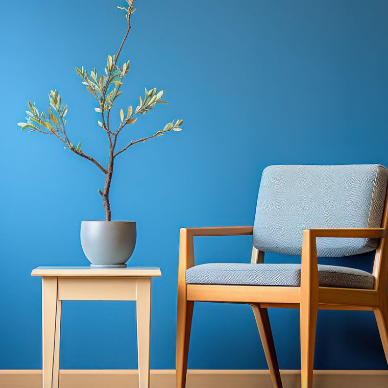 Blue room with yellow chairs UHD wallpaper